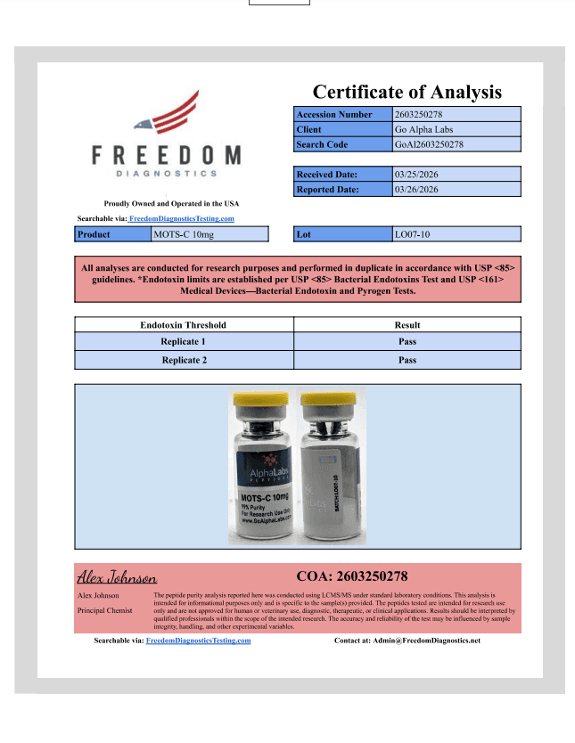 Real Certificate of Analysis — MOTS C 10mg
